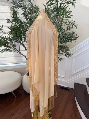 Cream Beaded Khirka Shal Mandil