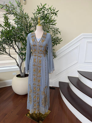 Baby Blue Golden Stone Cardigan Abaya