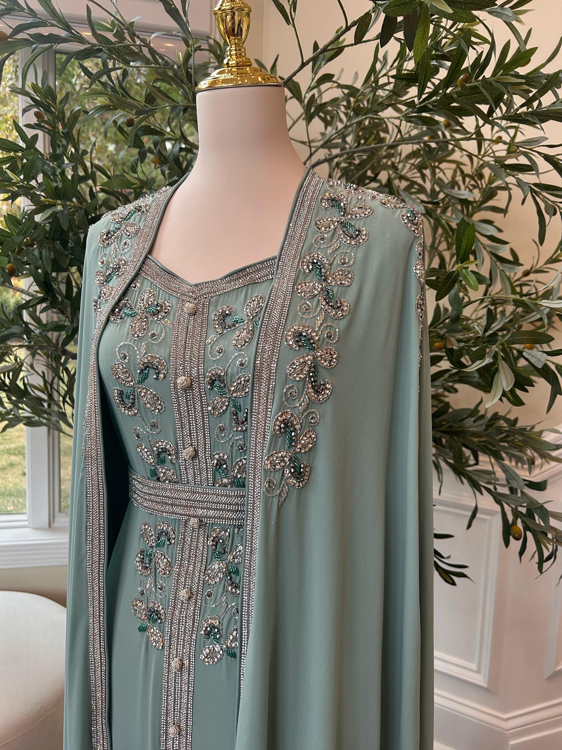 Mint Blue Silver Stone Elegance Kuftan