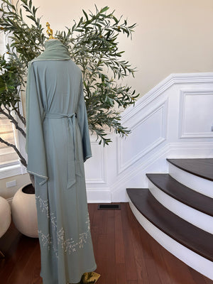Mint Green Crystal Beaded Abaya