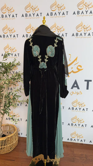 Black Velvet Floral Abaya