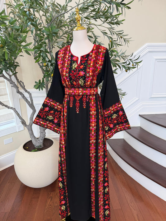 Embroidery Black Tatreez Rose Thobe