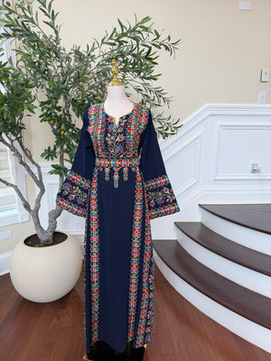 Navy Blue Embroidery Tatreez Thobe