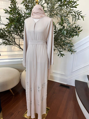Cream Crystal Beaded Abaya