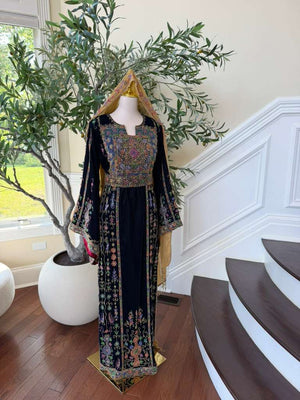 Navy Blue Beaded Elegance Stone Thobe
