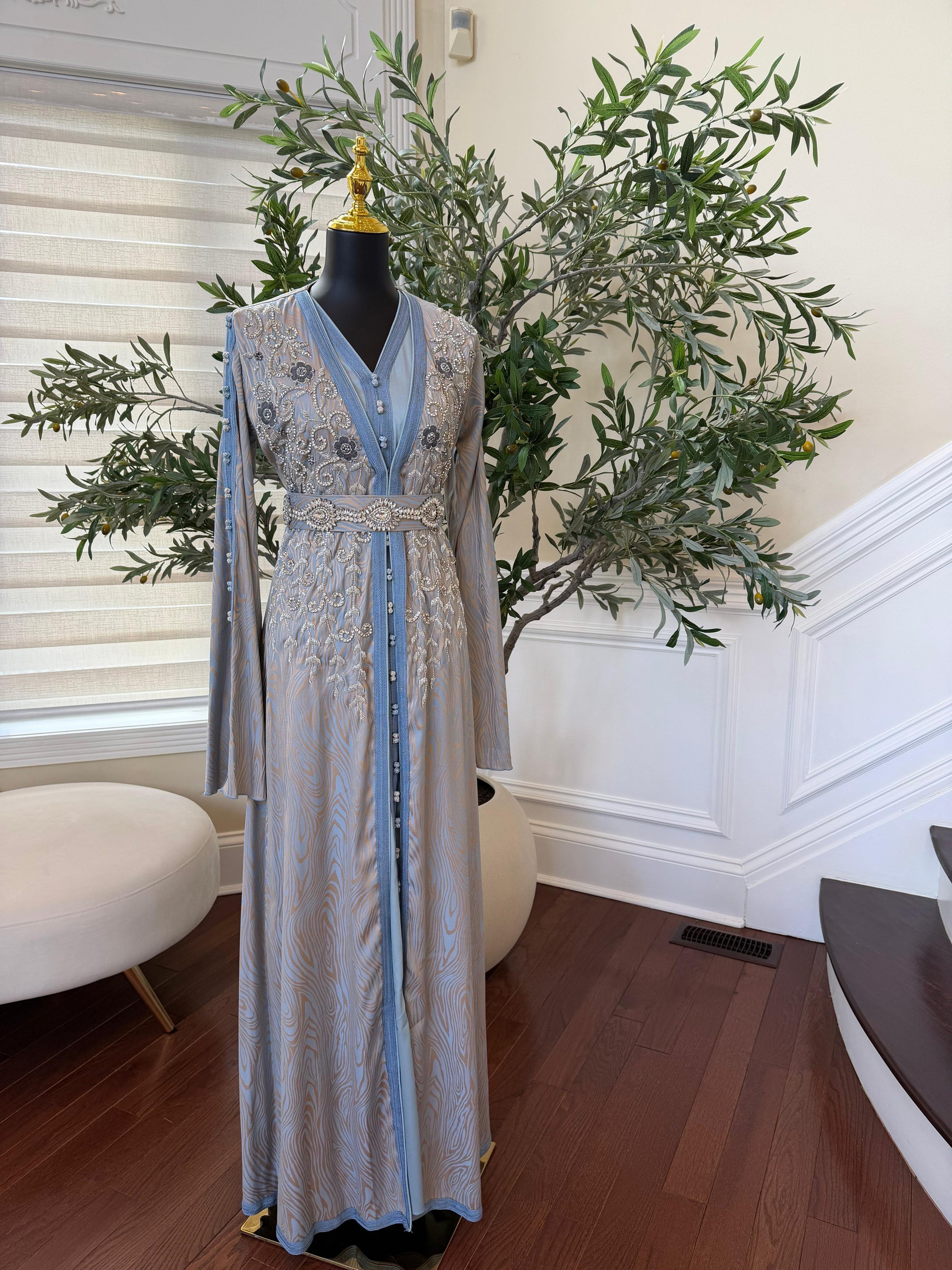 Baby Blue Breeze Luxury Floral Kuftan