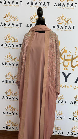 Elegant Blush Pink Sparkled Abaya Set with Coordinating Hijab #8097623