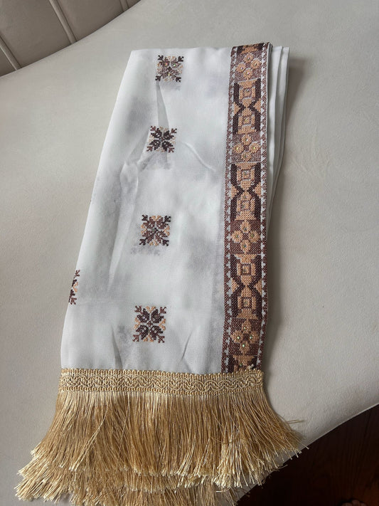 White/Gold Tatreez Khirka Shal