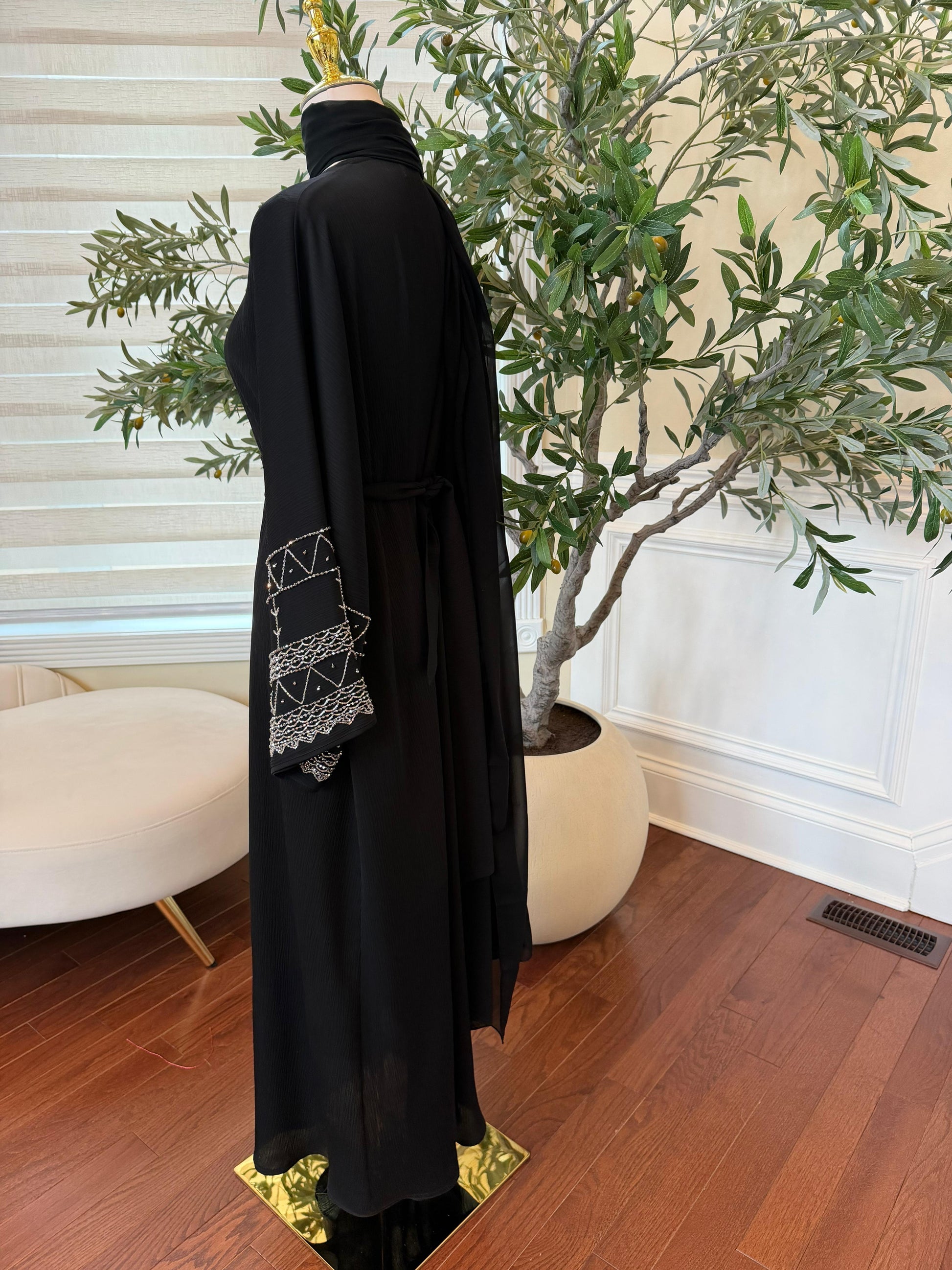 Black Silver Sleeve Essence Abaya