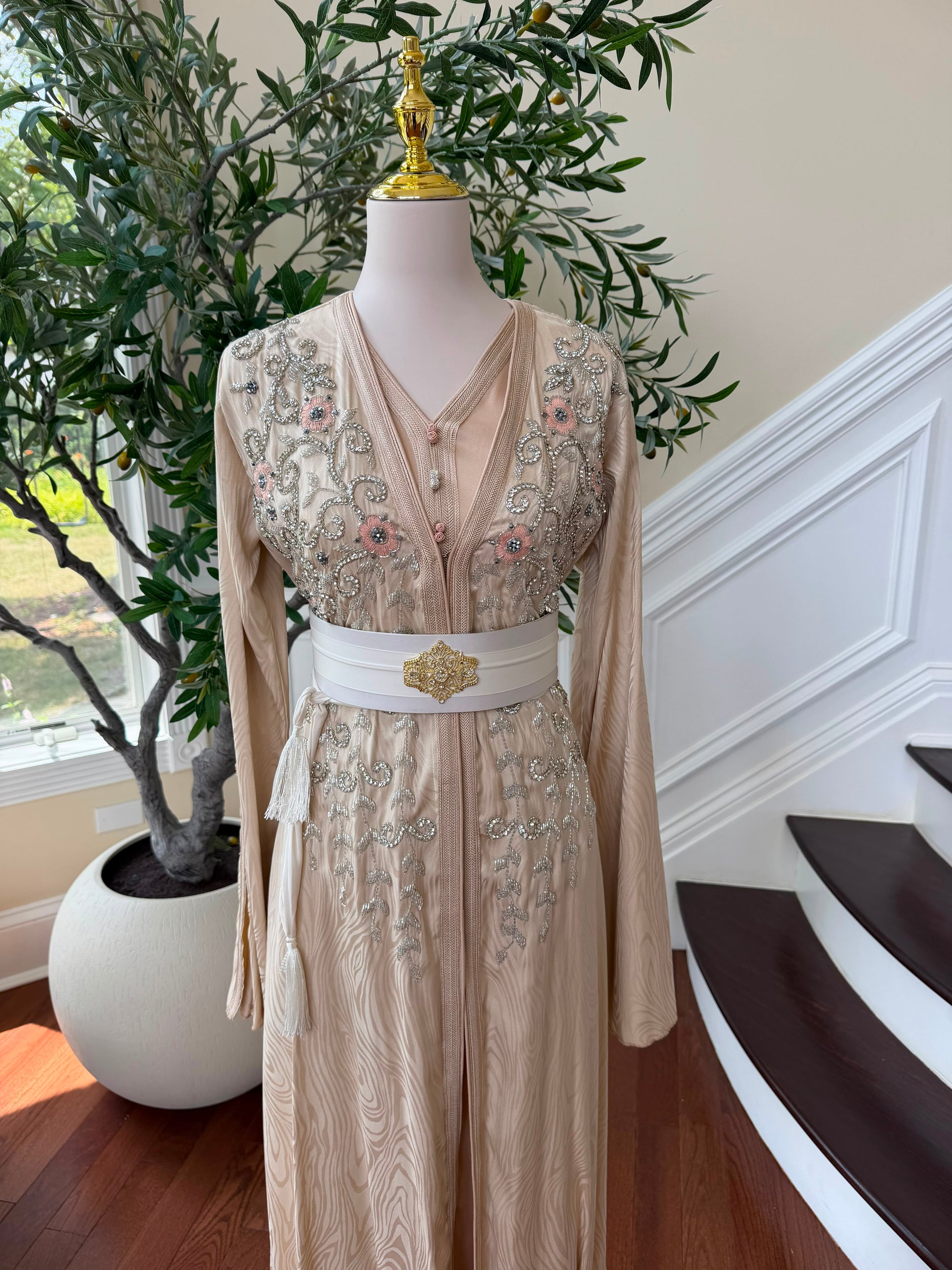 Peach Elegance Floral Kuftan