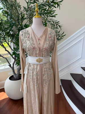 Peach Elegance Floral Kuftan
