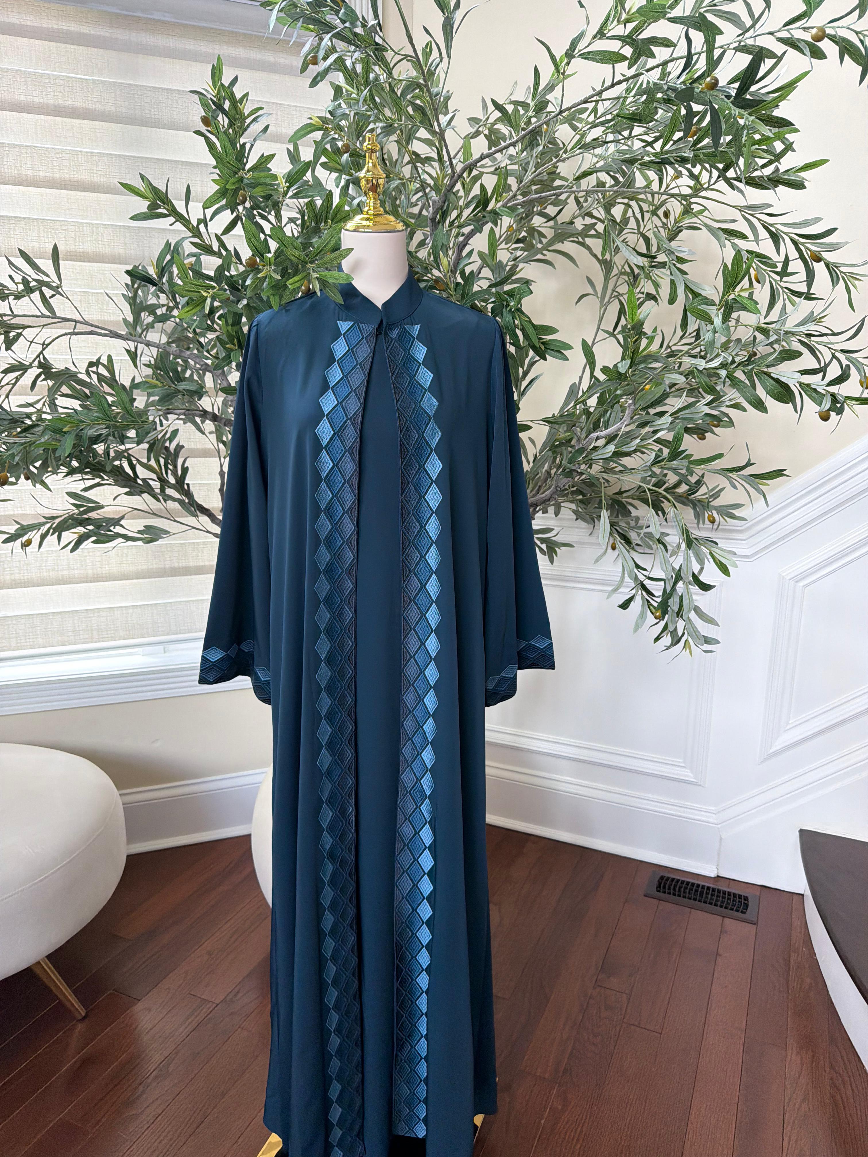 Turquoise Devine Two Piece Cardigan Abaya