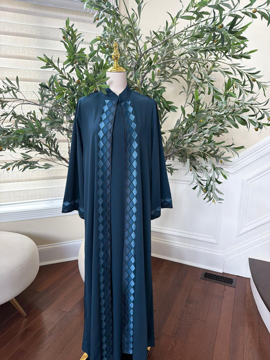 Turquoise Devine Two Piece Cardigan Abaya