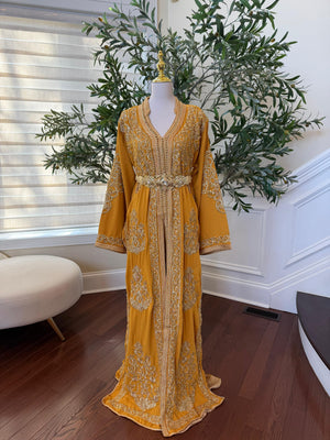 Yellow Embroidery Beaded Kuftan