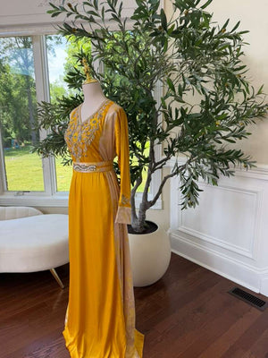 Yellow Beaded Embroidery Elegance Kuftan