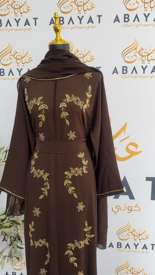 Elegant Brown Floral Abaya