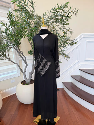 Black Silver Sleeve Essence Abaya