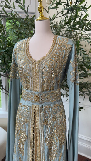 Mint Green Aurora Luxe Kuftan - Gold Essence Detail /2522