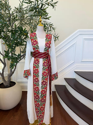 White Embroidery Tatreez Floral Thobe