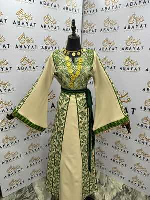 Ivory & Olive Green Palestinian Embroidered Thobe