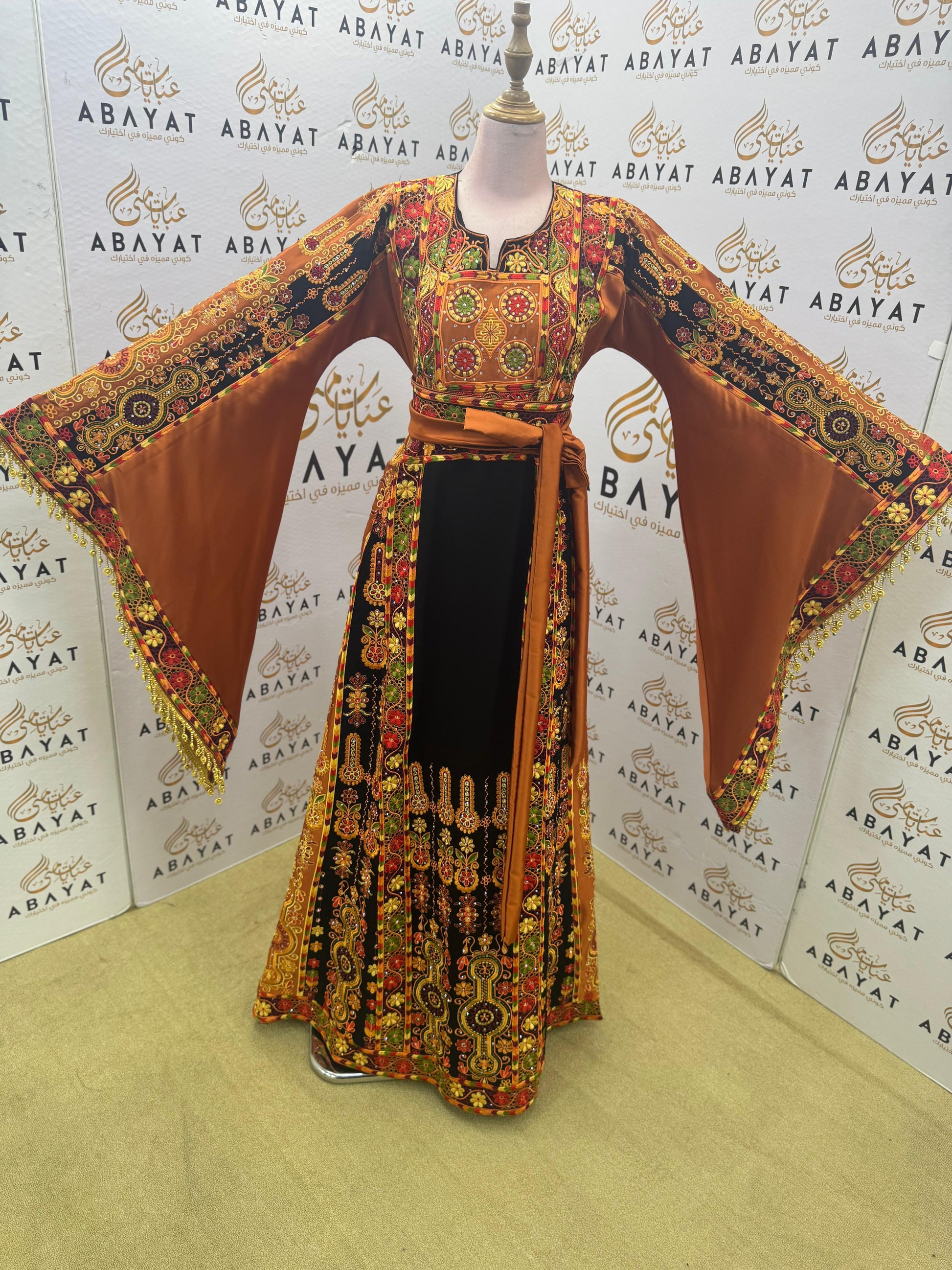 Traditional Palestinian Embroidered Thobe – Black & Gold Heritage Dress