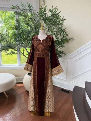 Red Velvet Embroidery Beaded Elegance Thobe