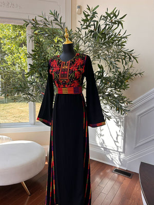 Elegant Black Multi Colored Tatreez Thobe