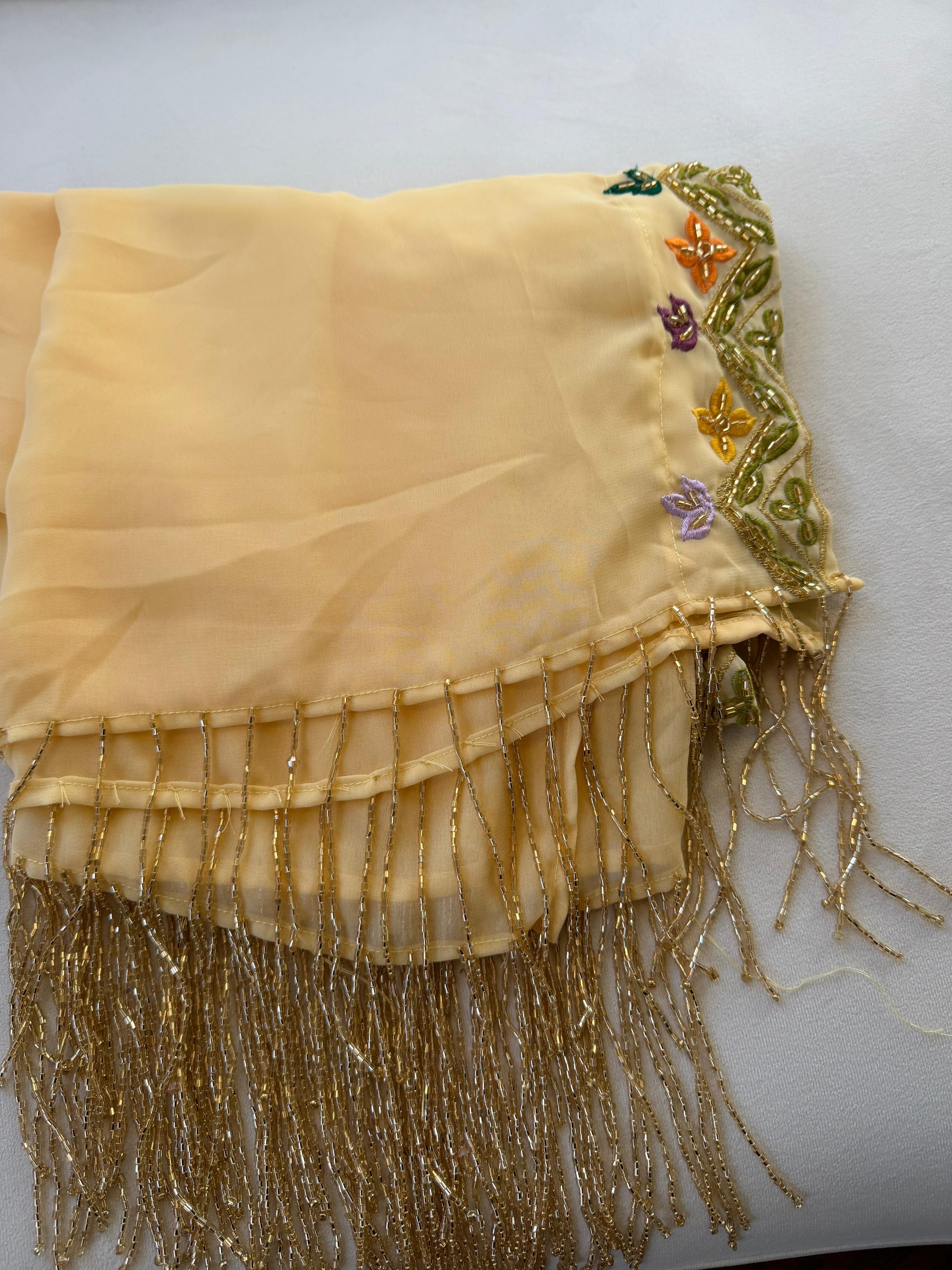 Cream Beaded Stone Khirka Shal
