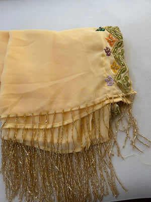 Cream Beaded Stone Khirka Shal