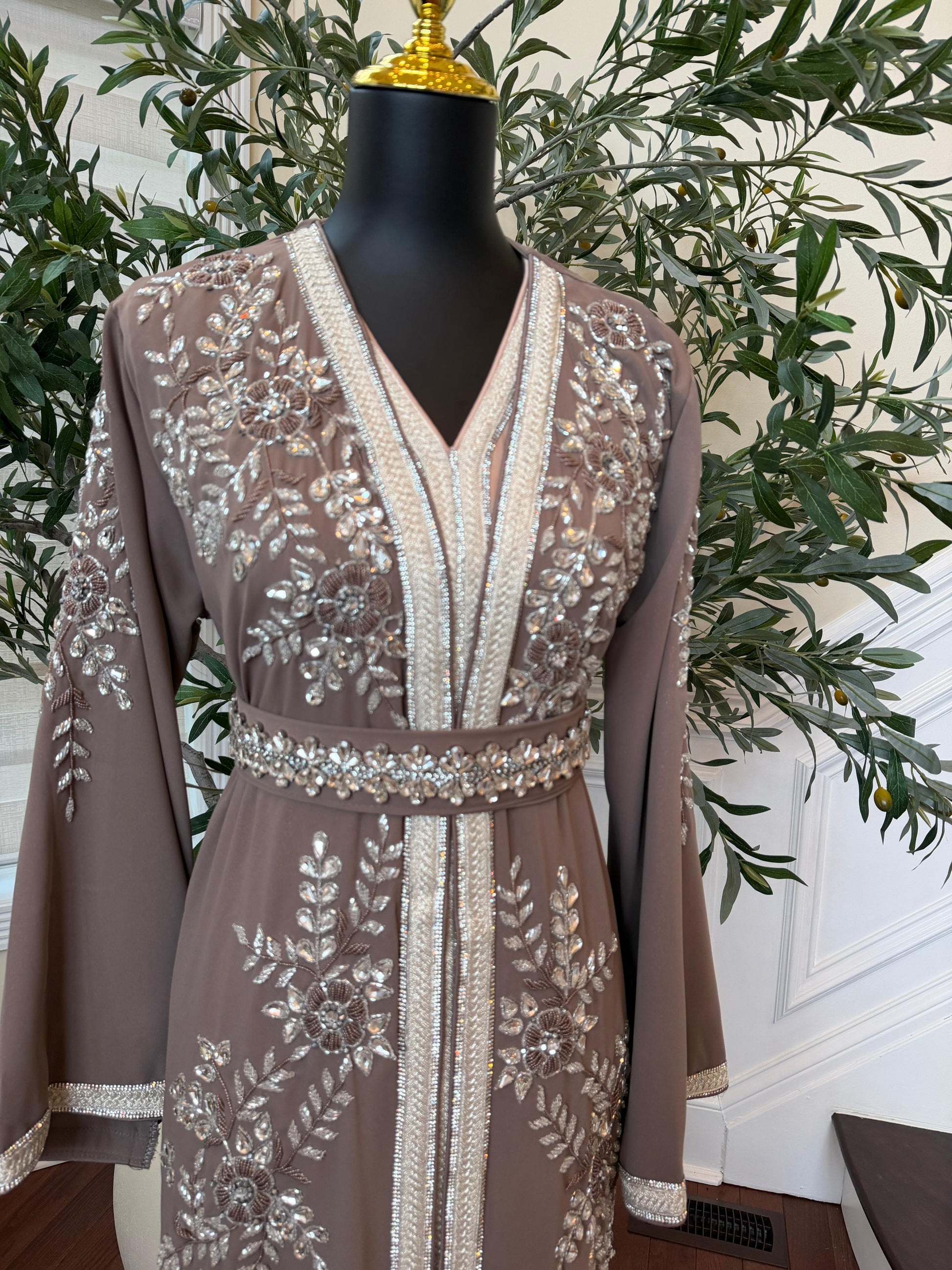 Taupe Beaded Charm Elegance Kuftan