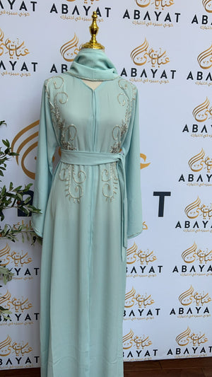 Mint Blue Silver Bloom Abaya