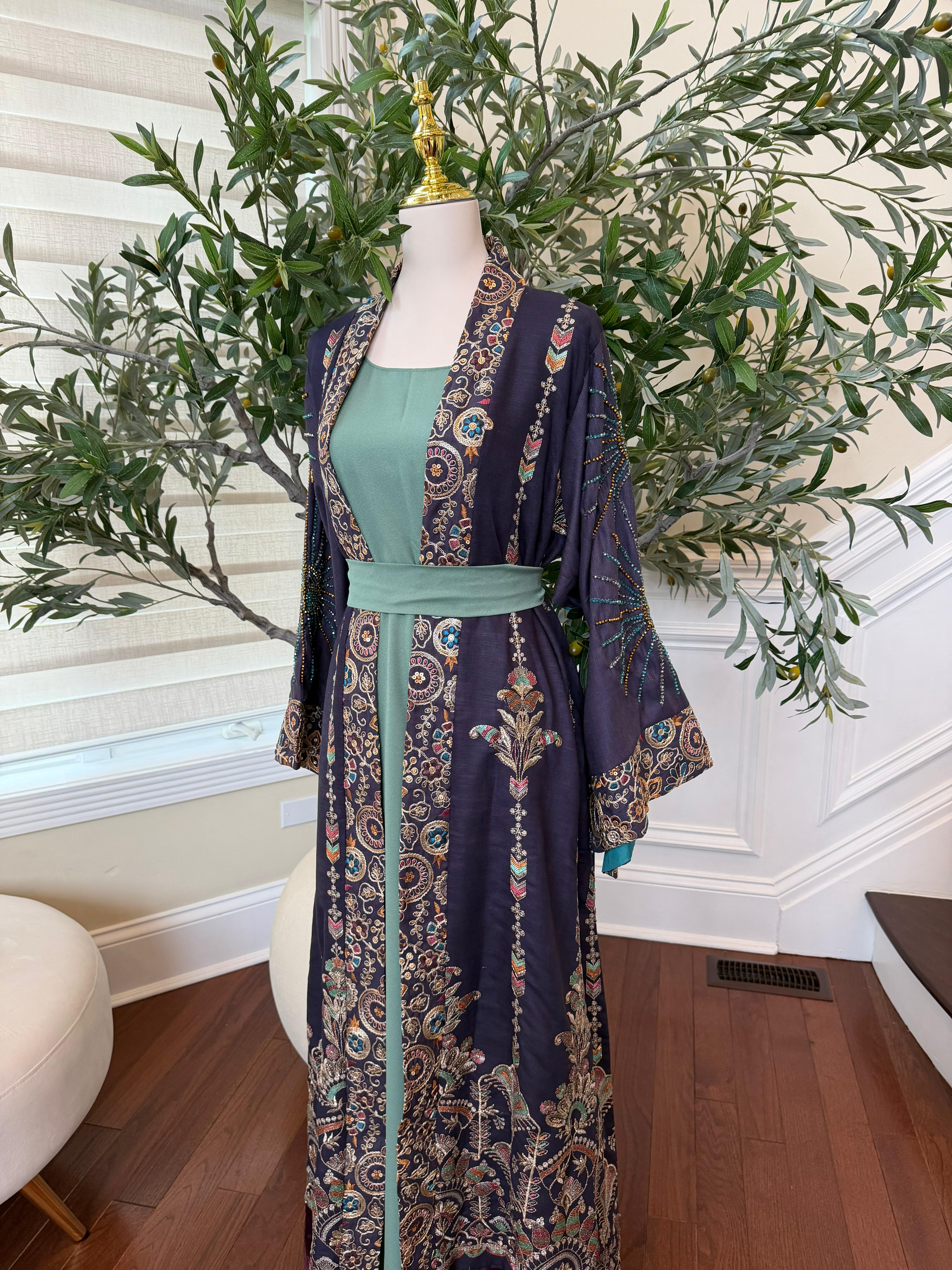 Embroidery Two Piece Beaded Abaya