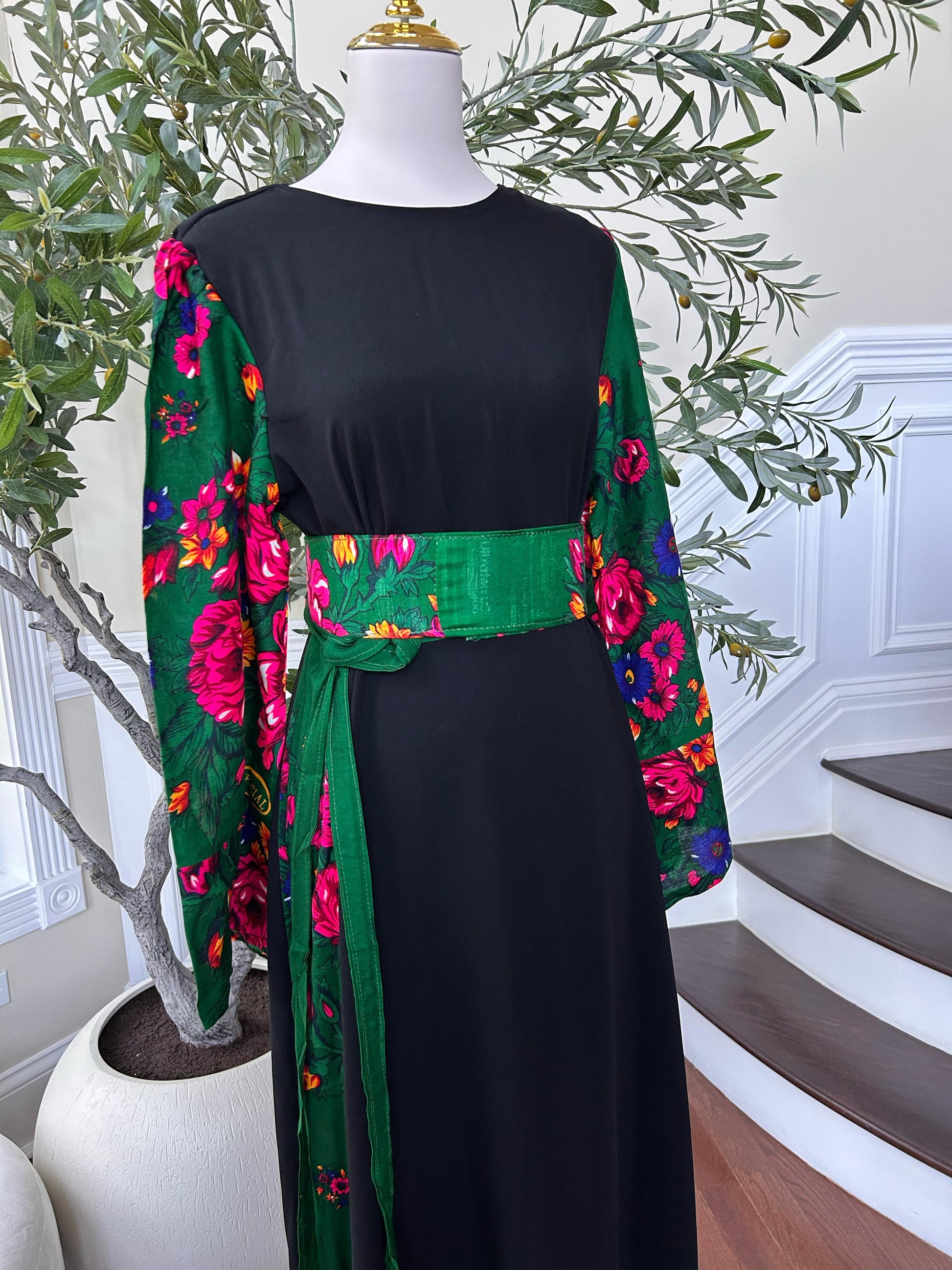 Back Floral Green Elegance Dress