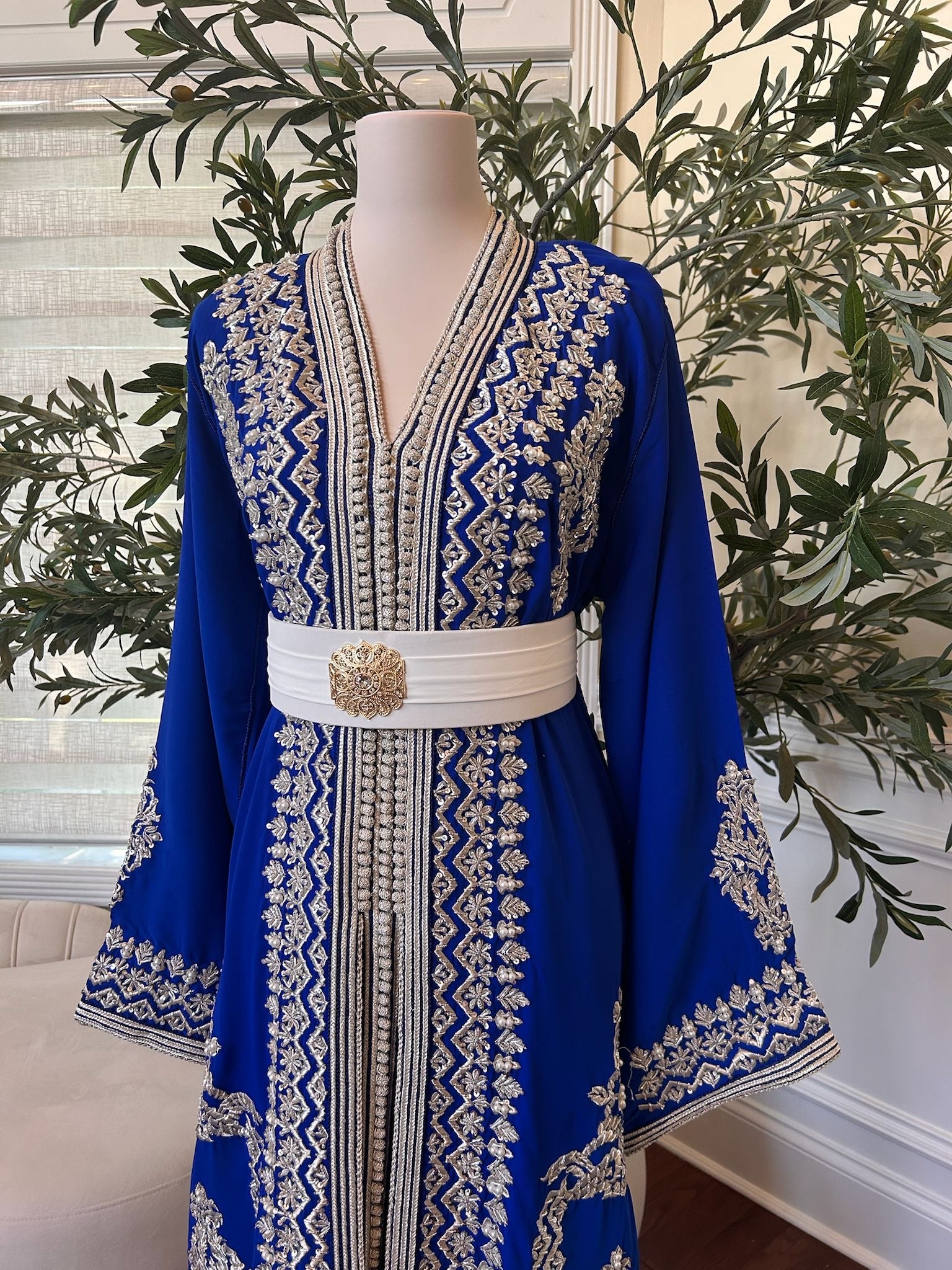 Royal Blue White Detail Kuftan