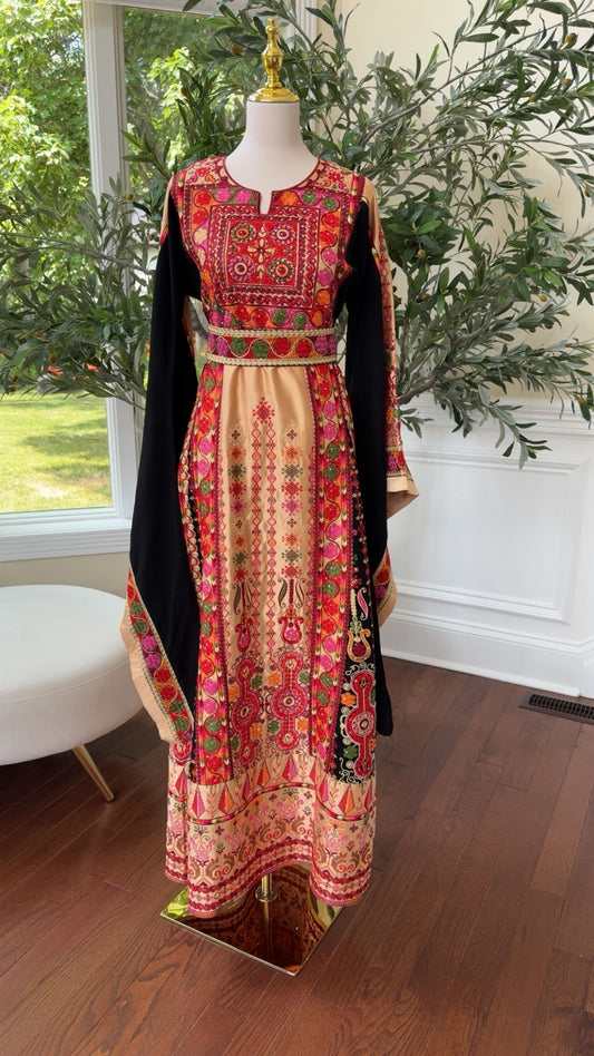Black Tatreez Embroidery Thobe/ A