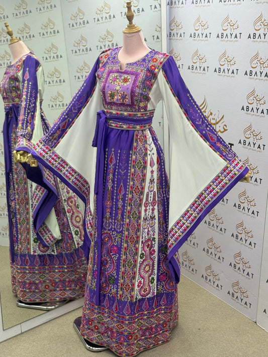 Royal Purple Palestinian Heritage Thobe with Colorful Embroidery
