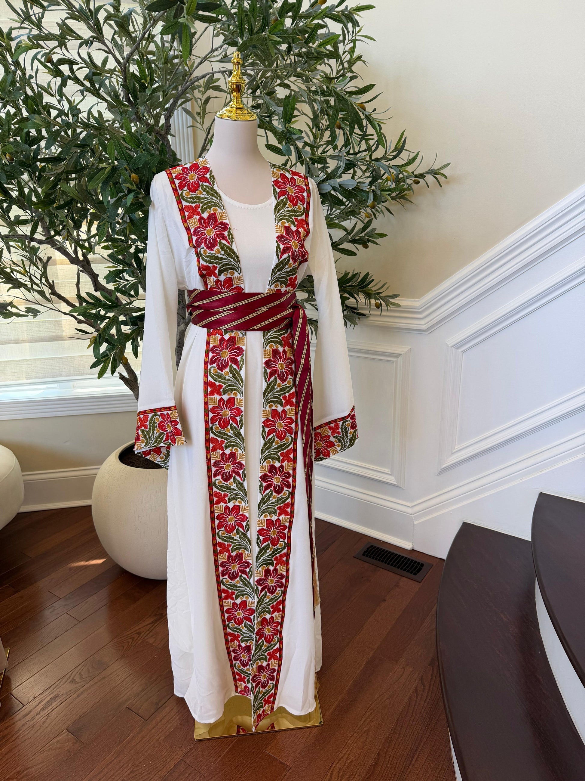 White Embroidery Tatreez Floral Thobe