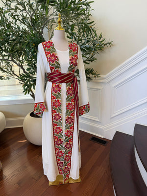 White Embroidery Tatreez Floral Thobe