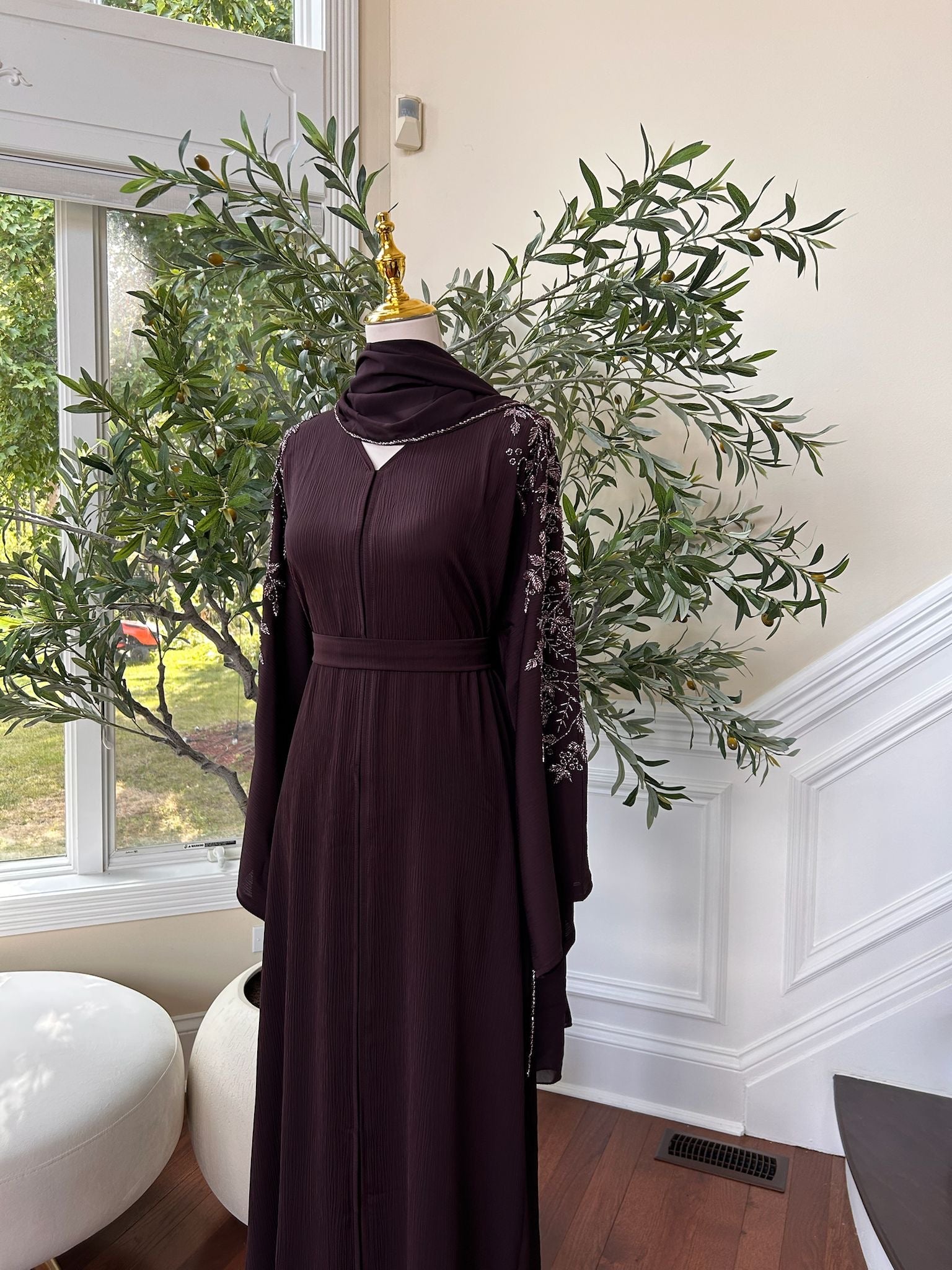 Purple Floral Sleeve Charm Abaya
