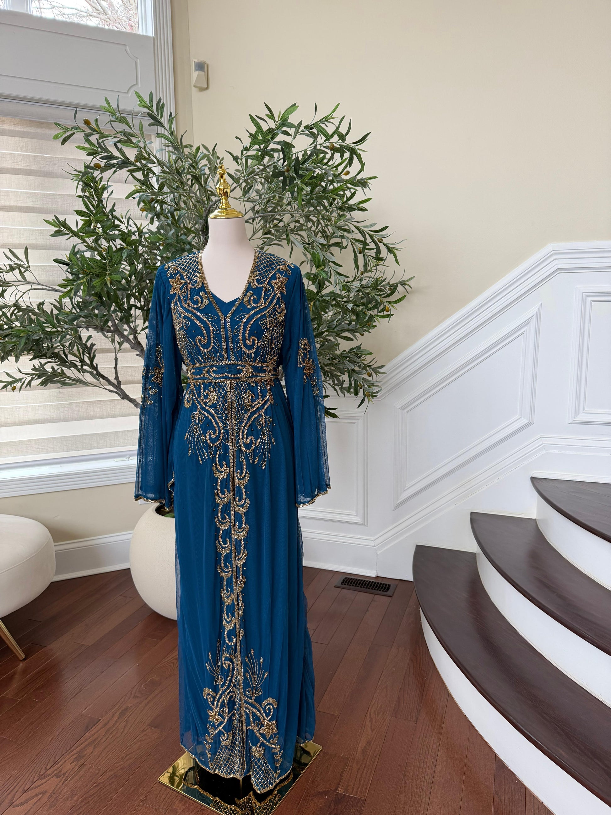 Turquoise Devine Golden Cardigan Abaya