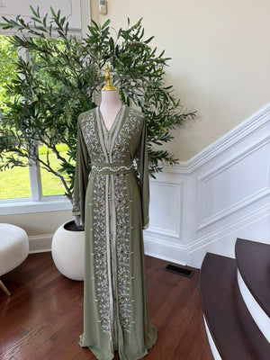 Olive Beaded Embroidery Kuftan