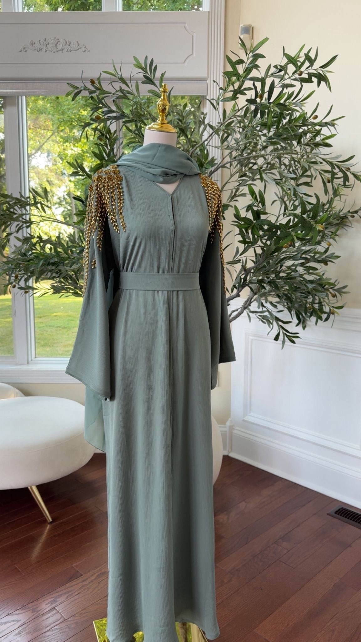 Mint Golden Stone Abaya