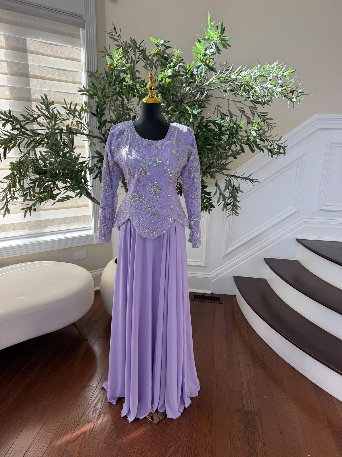 Elegant Lavender Embroidered Two-Piece Gown