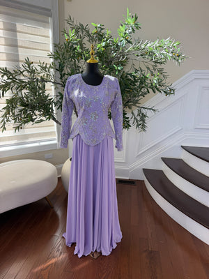 Elegant Lavender Embroidered Two-Piece Gown