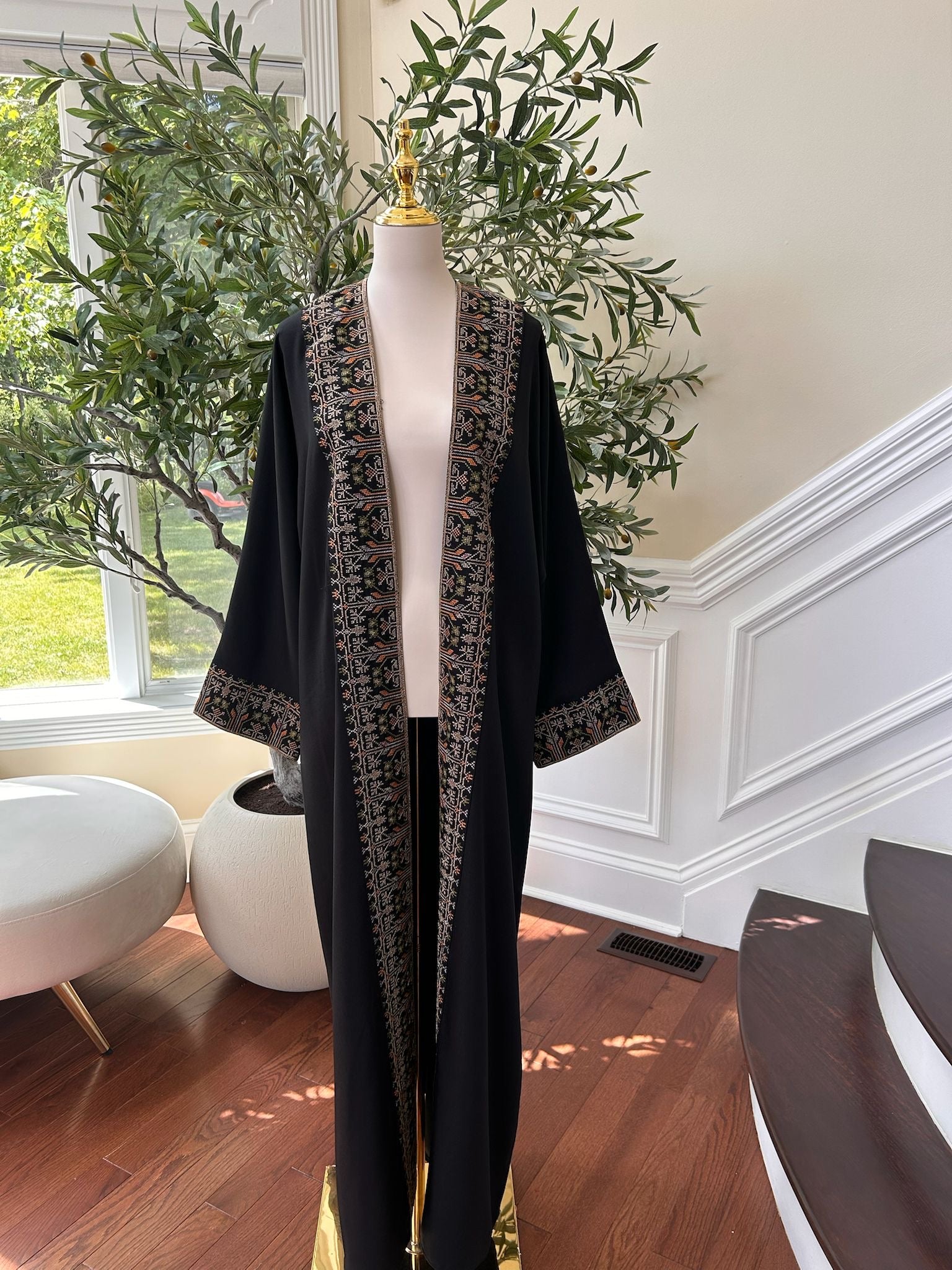 Black Cardigan Abaya Tatreez Detailing