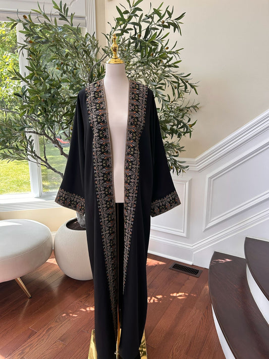 Black Cardigan Abaya Tatreez Detailing