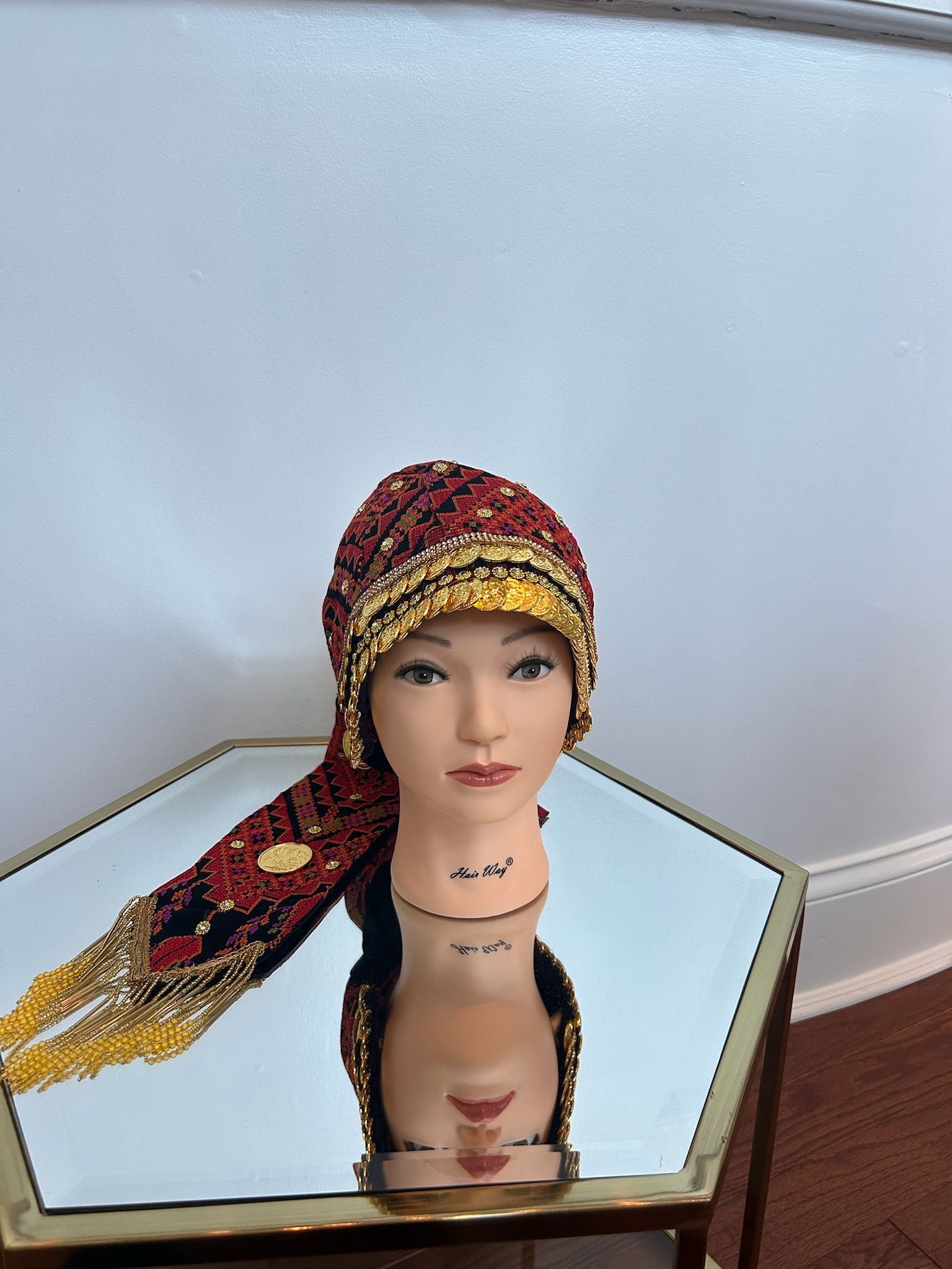 Red Tatreez Coin Head Peice