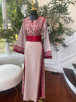 Cream Embroidery Red Detail Tatreez Thobe