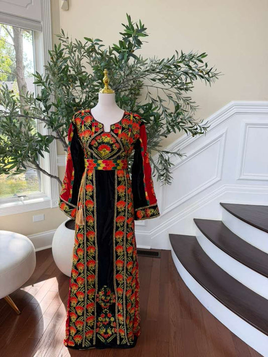 Velvet Black Embroidery Beaded Stone Thobe