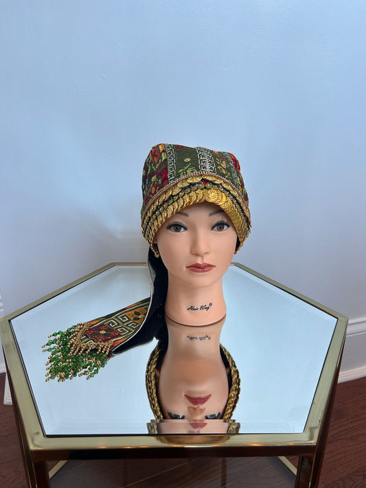 Green Tatreez Embroidery Coin Head Piece